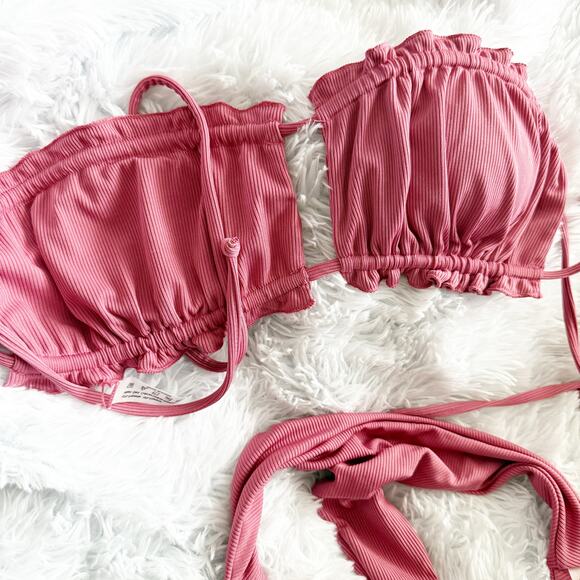 Ribbed 2-pc Swimsuit Swimwear Muted Raspberry Pink Bikini Matching Swim | Large - Picture 8 of 8